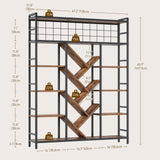 RALGEND Triple 6-Tier Bookshelf, Industrial Large Bookcase with 18 Open Display Shelves, Modern Tree Bookcase with Metal Frame and Hanging Function for Living Room, Home Office, Rustic Brown and Black