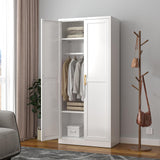 SteeLoong Metal Wardrobe Cabinet with Hanging Rod, 71" Tall Armoire Wardrobe Closet with 2 Doors and Adjustable Shelves, White Clothing Storage Cabinets for Bedroom, Laundry Room, Cloak Room SteeLoong