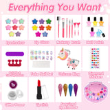 Kids Nail Polish Set for Girls, All-in-One Nail Art Make Up Kit -Dryer/ Glitter Powder/ False Nails/ Toe Separator/ File/ Lipsticks/ Eyeshadow,Washable Makeup Toys Age 3-12 Little Girl Birthday Gift AugToy