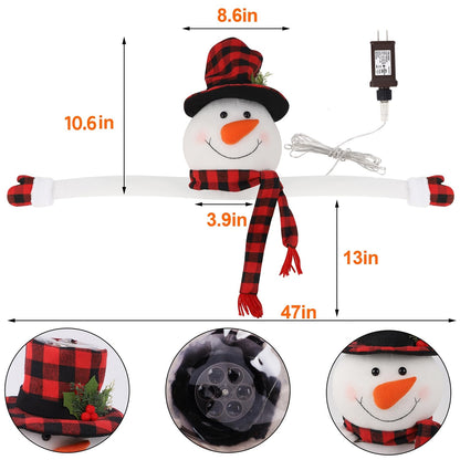 Juegoal Christmas Snowman Tree Topper with Built-in Snowflakes LED Projector, Plush Top Hat Snowmen Treetop Hugger with Rotating Magic Snow, Xmas Tree Ornament Holiday Winter Home Party Decorations