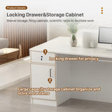 STLWR Modern Reception Desk with Locking Drawers, of Multi-Layer Solid Wood, Three-Color LED Light Strip & File Cabinet, Office Display Counters Retail Reception Desk (All White-Left, 63") Generic