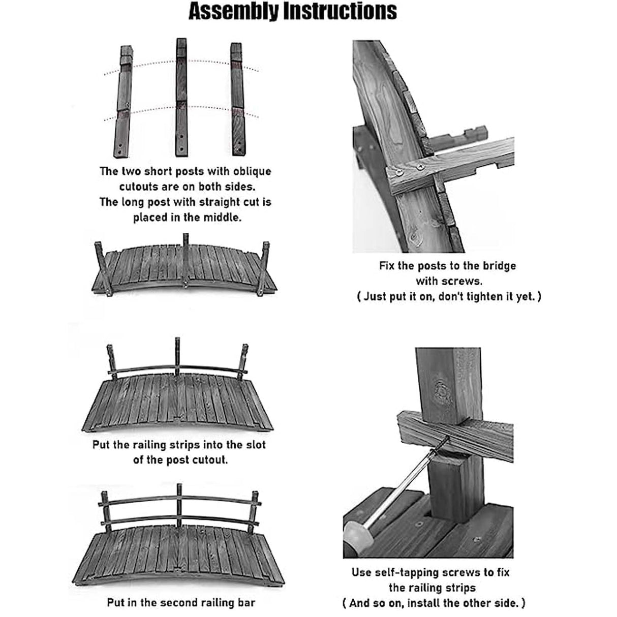 Garden Bridges 55" Rustic Fish Pond Bridge with Double Siderails, Wooden Garden Bridge Lawn Décor Arc Footbridge for Backyard Creek Stream,Easy to Assemble WoodArtSupply