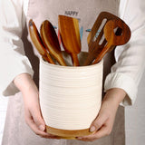 DOWAN Utensil Holder, 360° Rotating Extra Large Cooking Utensil Holder, 7.6" Kitchen Utensil Holder for Countertop, Utensil Crock for Farmhouse Kitchen Decor, Ceramic Stable Utensil Caddy, White DOWAN