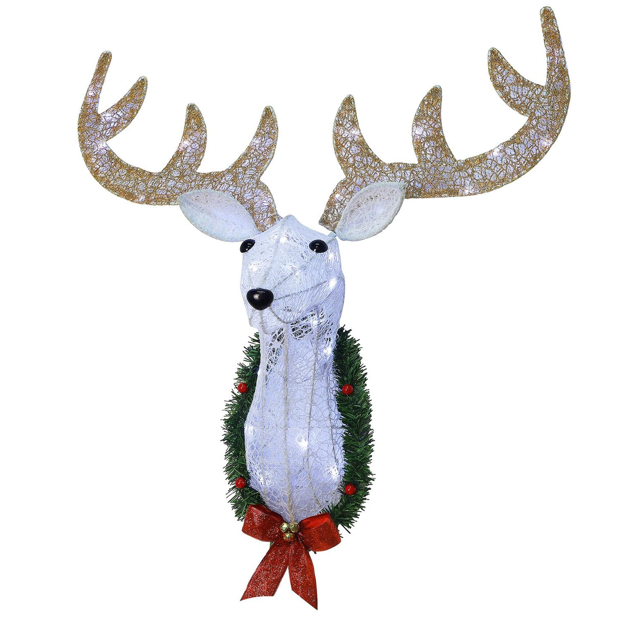 WATERGLIDE Lighted Christmas Wall Decor Reindeer Head, 28" Pre-Lit 3D Rudolph Hanging Wreath with Battery Operated, 8 Modes & Timer, Light Up for Front Door Window Indoor Outdoor Festive Xmas Holiday WATERGLIDE