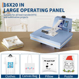 Heat Press, 16x20 Inch Machine, Fixed Clamshell Heat Transfer Machine for T-Shirts, Hats, Bags, Sublimation with Digital Display, 110V US Plug, Mist Blue Festisoul