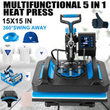Leomru 5 in 1 Heat Press Machine, Heat Press 15x15, Multifunction T Shirt Press Machine, 360-Degree Swing Away Sublimation Heat Press Machine for T-Shirt Mugs Hat Cap Slide Out Leomru