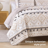 HORIMOTE HOME Boho Style Beige King Quilt Set with Tassle, Soft and Lightweight Bedspread for All Season, Full Size Bed Coverlet with 2 Matching Pillow Shams (3 Piece) HORIMOTE HOME