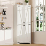 Teekyooly 70" Tall Kitchen Pantry, Farmhouse Storage Cabinet with 2 Barn Doors and 5 Adjustable Shelves, Rustic Wood Cupboard for Kitchen, Dining Room, Bathroom, Off White Teekyooly