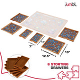 Jumbl 1500-Piece Puzzle Board | 27” x 35” Jigsaw Puzzle Table | 6 Removable Magnetic Sorting Drawers | Smooth Plateau Fiberboard Work Surface & Hardwood Construction | for Games & Puzzles Jumbl