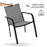 Nixtopia 7 Piece Outdoor Patio Dining Set for 6 Person with Gray Sling Back Stackable Chairs and 63" x 38" Rectangle Table Nixtopia