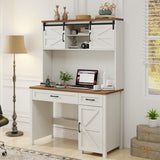 Farmhouse 47" Executive Desk, Computer Desk with 2 Drawers and Storage Cabinet, Home Office Desk with Hutch and Charging Station, Workspace for Work and Study.Brown Vabches