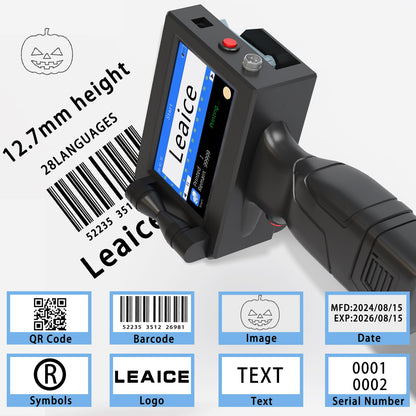 Handheld Inkjet Printer with 42ml Black Quick-Drying Ink Cartridge, Portable Handheld Printer Gun Printing Height 0.08-0.5 Inch for Text QRCode Barcode Batch Number Label Logo Image for Any Surface