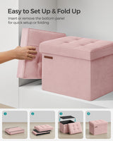 SONGMICS Storage Ottoman, Foldable Small Ottoman Foot Rest, 12.2 x 16.1 Inches Foot Stool, Ottoman with Storage, Load up to 286 lb, for Living Room, Bedroom, Dorm, Jelly Pink ULSF200R01 SONGMICS