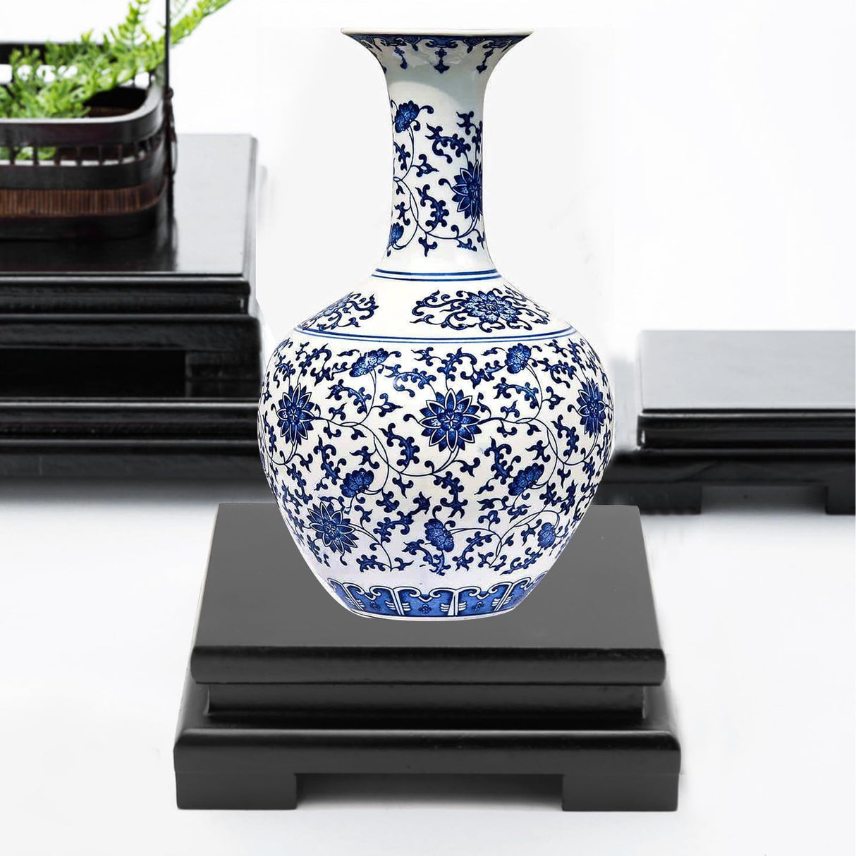 MDEOOSKY Wooden Display Stand Rectangle Wood Display Base Display Risers Rectangle Vase Riser Teapot Aquarium Lamp Base Home Decoration 5.11" W x 3.74" D x 1.69" H (Black) MDEOOSKY