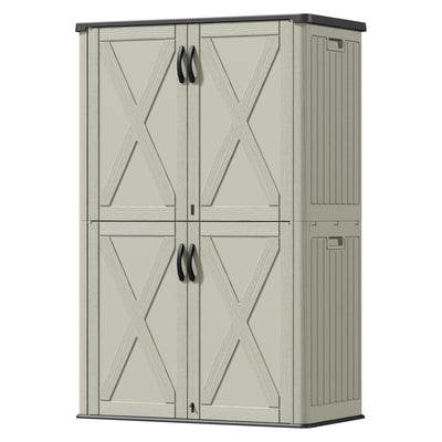 Patiowell 50 Cu.ft Outdoor Storage Cabinet, Horizontal Storage Shed Lockable and Waterproof for Tools and Patio Furniture, All-Weather Plastic Shed Easy Assemble for Garden, Pool or Backyards (Beige)