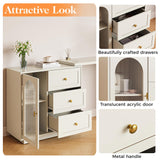 RoyalCraft Makeup Vanity Desk, Extendable Corner Vanity Makeup Table with 3 Drawers & 1 Door, Modern Dressing Table for Bedroom, Cream White Makeup Vanity Without Mirror RoyalCraft