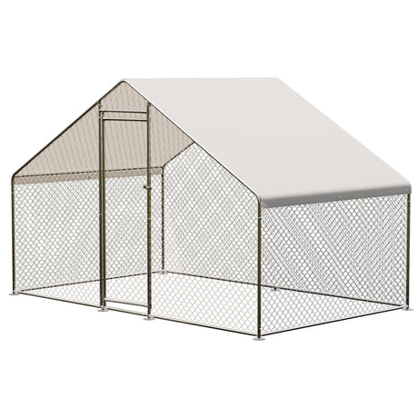 ShiningLove Large Metal Chicken Coop, Walk-in Poultry Cage, Chicken House with Waterproof and Anti-Ultraviolet Cover for Outdoor Yard Farm Silver 9.8X6.5X6.5FT ShiningLove