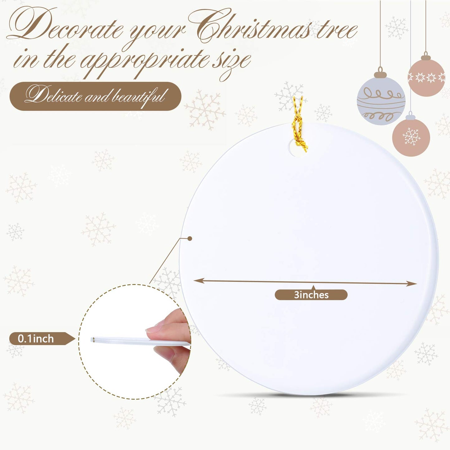 WILLBOND 10 Pieces Christmas Sublimation Ceramic Ornament Blank Ceramic Hanging Disc Ornament Porcelain Round Decoration Personalized Christmas Tree Sublimation Pendant for DIY Holiday Decor, 3 Inch