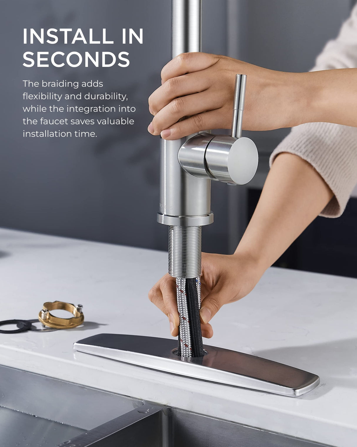 FORIOUS Kitchen Faucets with Pull Down Sprayer, Brushed Nickel, High Arc Single Handle Classic Stainless Steel Sink Faucet 1 or 3 Hole, Suitable for Farmhouse Camper Laundry Rv Bar FORIOUS