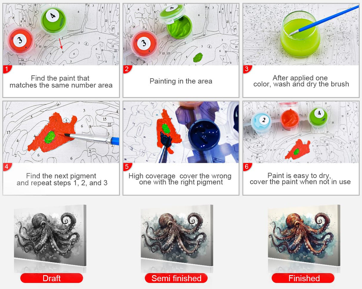 TUMOVO DIY Paint by Number Octopus and Tentacles of Octopus Paint by Numbers for Adults Abstract Adult Paint by Numbers Kids on Canvas Wall Art Paint by Numbers for Adults Beginner Framed 16x20 inch TUMOVO