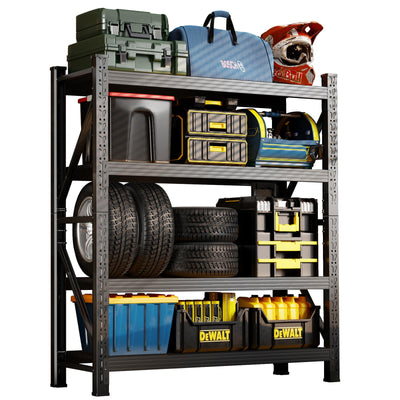 63" H Storage Garage Shelving Unit, 2500LBS Heavy Duty Metal Shelves Organization, Adjustable 4 Tier Utility Storage Shelf Rack for Industrial, Basement, Warehouse (Black, 19.7" D×31.5" W×63" H)