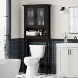 Baztin Over The Toilet Storage Cabinet, Over Toilet Bathroom Organizer with Glass Doors and Adjustable Shelf, Thicken Frame Above Toilet Storage Cabinet Behind Toilet Bathroom Organizer, Espresso Baztin