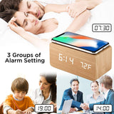 CMIITallki Multifunctional LED Digital Alarm Clock Desktop Charging Clock 12/24H Display Unique Home Decoration Bedroom Living Room Office Electronic Wooden Alarm Clock and CMIITallki