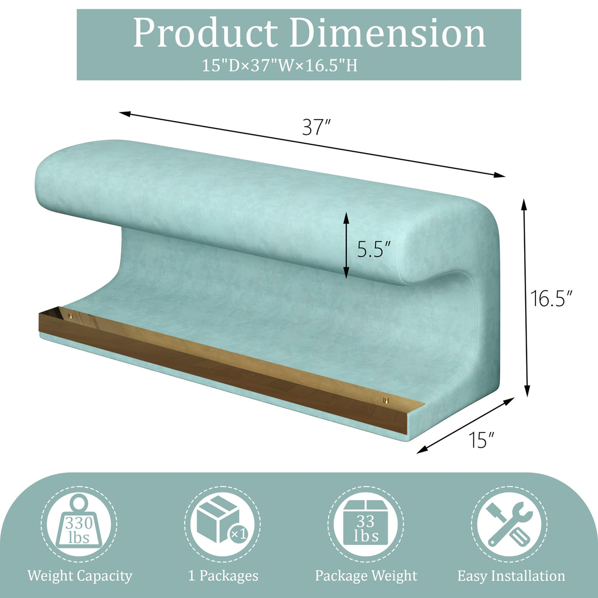 Haplized Entryway Bench with Motion Sensor LED Light, Modern Upholstered Ottoman with Metal Legs, Faux Leather Entryway Bench for Bedroom, Living Room, End of Bed (Antique Blue Green) Haplized