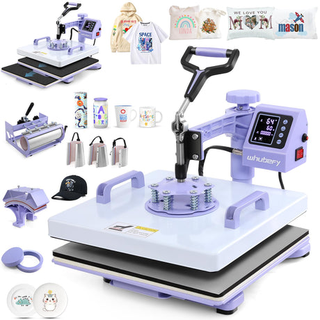 Whubefy Heat Press 15x15 inch 8 in 1 with 30OZ Tumbler Press, Slide Out 360° Swing Away Digital Shirt Press Machine, Industrial-Quality Heat Transfer Sublimation for T-Shirt/Tumbler/Mug/Hat/Cap/Plate Whubefy