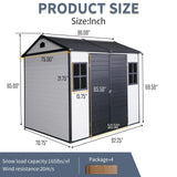 8x6 FT Outdoor Storage Shed, Resin Garden Shed with Thick Floor, Plastic Storage Shed with 2 Windows, Waterproof Outside Tool Shed with Lockable Hinged Doors for Backyard, Patio, Lawn, Black+White BNSPLY