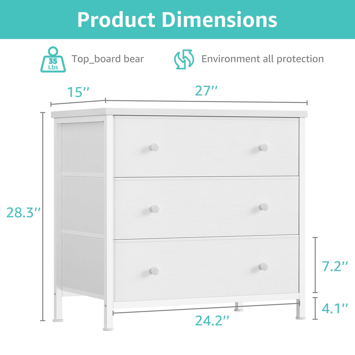 BOLUO White Nightstands Set of 2, Large Night Stand Fabric 3 Drawer Dresser for Bedroom Closet,Girls Modern BOLUO