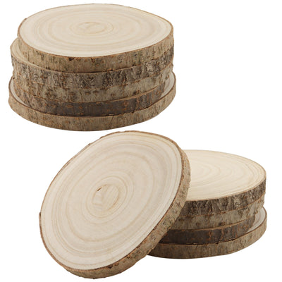 KINJOEK 10 PCS 7-8 Inch Large Natural Wood Slices with Bark, Unfinished Wooden Coasters Circles, Blank Round Wood Ornaments Slices Bulk for Centerpieces Craft Wedding Party Christmas Decor