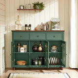 Joaxswe Farmhouse Sideboard Buffet Cabinet with Storage,48" Large Credenza with 3 Glass Doors & 3 Drawers,Adjustable Shelves Console Table,Wood Kitchen Coffee Bar for Dining Room,Living Room,Green Joaxswe