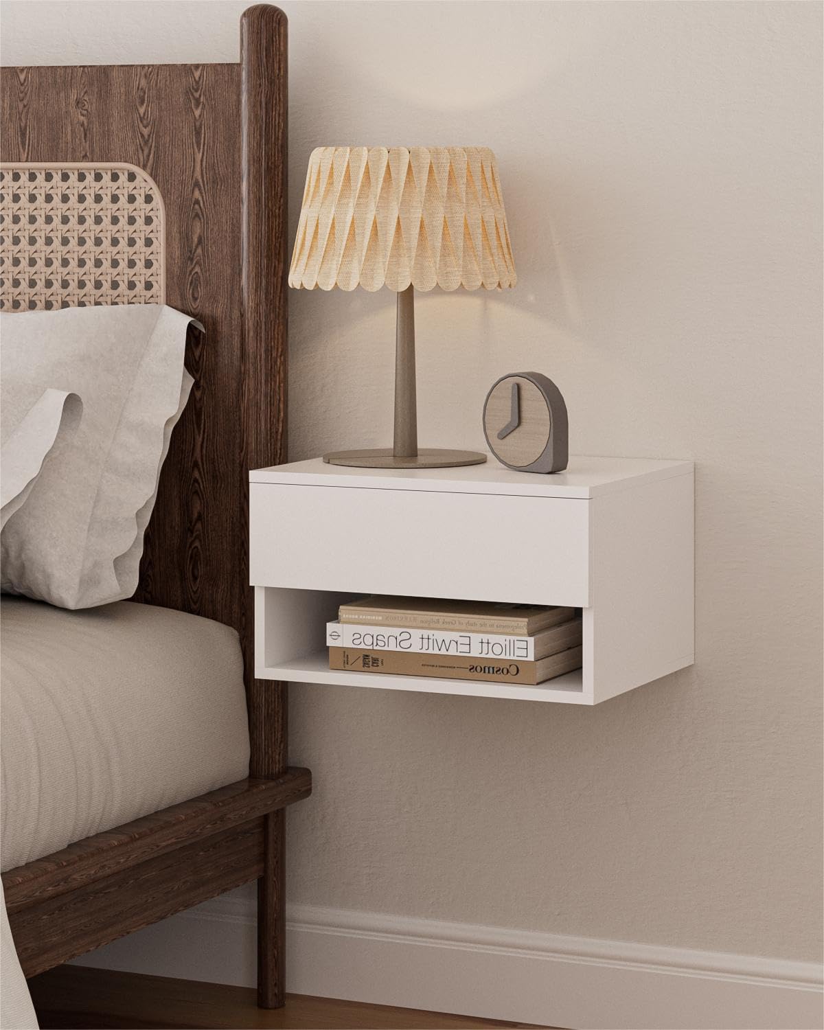 Aienvey Floating Nightstand, Small Modern Floating Nightstand with Drawer, Floating Shelves for Bedroom, Bathroom, White Aienvey