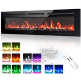 EUHOMY 50 Inch Electric Fireplace Wall Recessed and Wall Mounted with Adjustable Flame Color, Fireplace Heater with Remote Control, Linear Fireplace with Timer, Touch Screen, Log & Crystal, 750/1500W EUHOMY