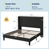 Allewie Queen Size Velvet Platform Bed Frame with Vertical Tufted Wingback Headboard, Easy Assembly, Under Bed Storage, No Box Spring Required, Modern Style, Black Allewie