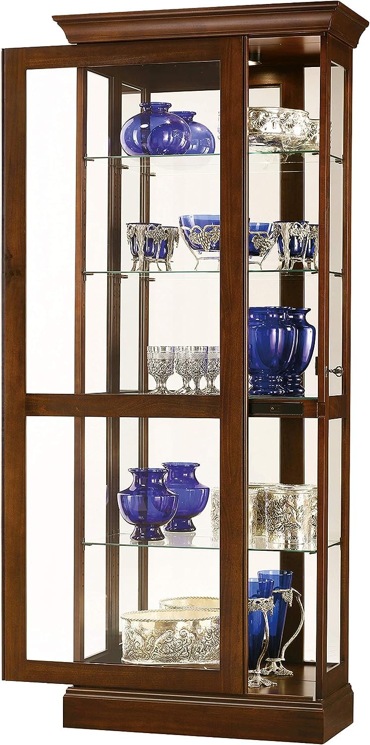 Howard Miller Dylan II Curio Cabinet, Wood Finishing with Halogen Lights Adjustable Height Desks for Collectibles, Lockable Door Decorative Items, Office & Living Room Portable Curio Cabinets Howard Miller