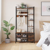 LUMTOK Hall Tree with Bench Storage and Shoes Storage, Hall Tree with Drawers and Shelves for Bedroom, 6-in-1 Entryway Organizer with Shelves, Living Room, Entryway, Closets (Rustic Brown) LUMTOK