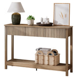 Treocho 47" Console Table with Drawers, Fluted Narrow Entryway Table with Open Shelf, Farmhouse Sofa Table Behind Couch for Hallway, Living Room, Brown Walnut Treocho
