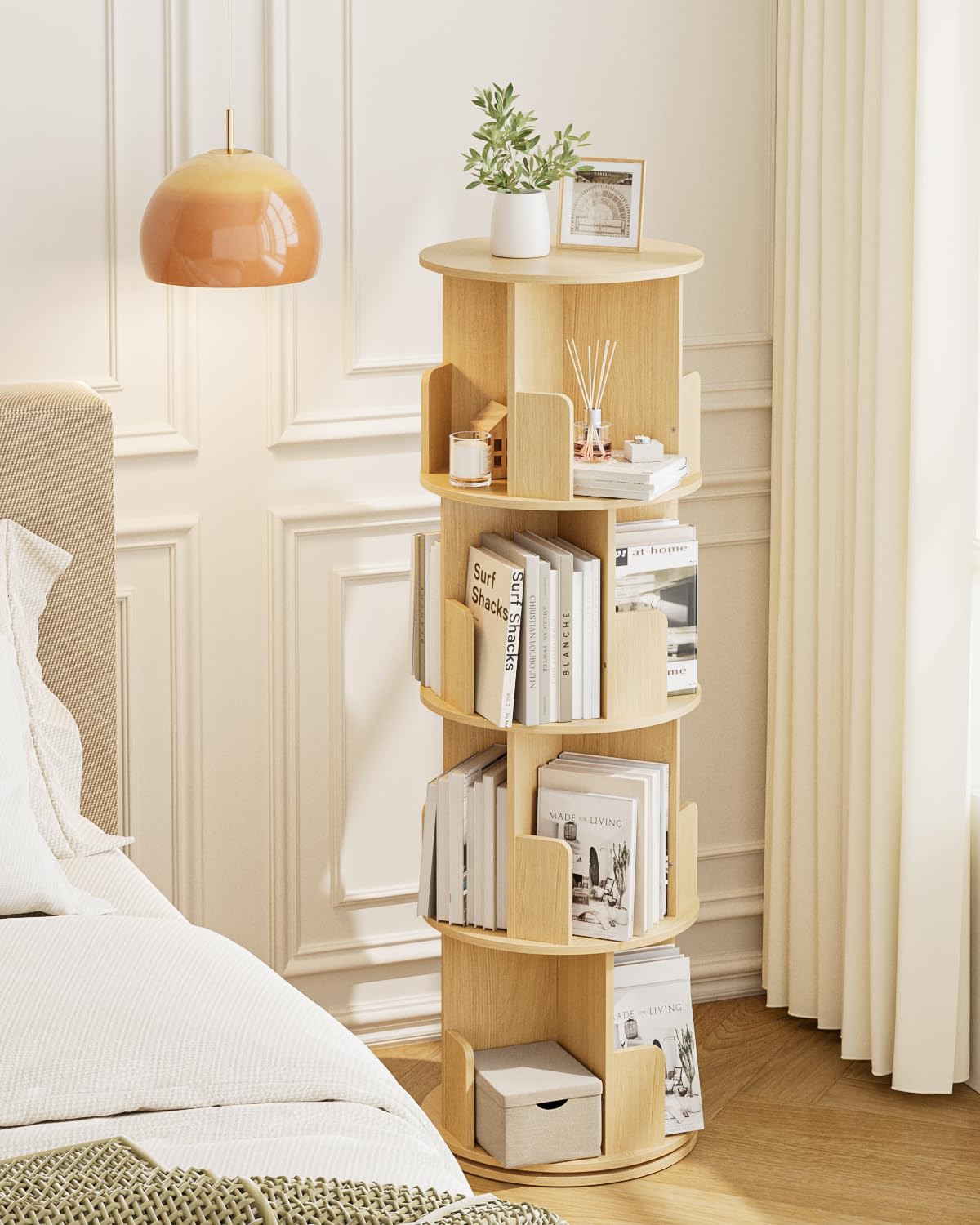 Masupu Rotating Bookshelf, Tall 4 Tier Rotating Spinning Bookshelf Tower, 360 Spinning Floor Standing Bookcase Storage Rack, Conner Rotating Book Shelf for Kids Rooms, Bedroom, Living Room Masupu