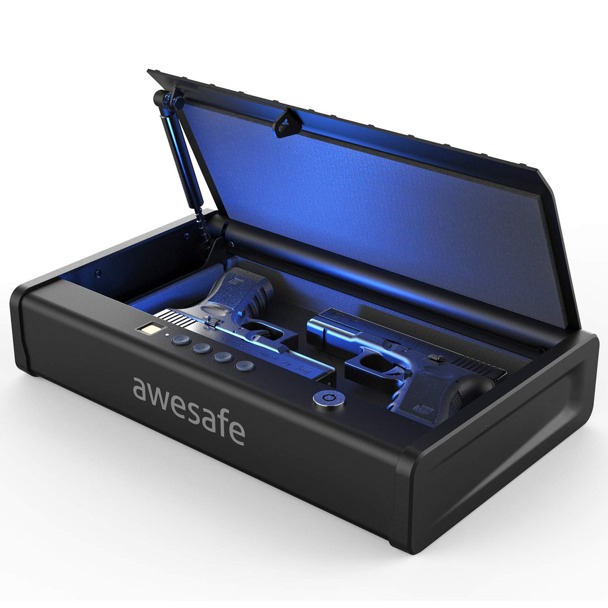 awesafe Upgraded Size Gun Safe with Fingerprint Biometric, Keypad Password and Key Lock for Two Handgun Capacity awesafe