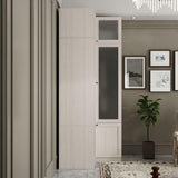 TAMUNE L-Shape Wardrobe Armoire Closet with Hanging Rod & Shelf, Bedroom Armoire with Frosted Glass Doors, Top Cabinets & Gold Knobs, Wood Grain, 35.4”D x 35.4”W x 86.6”H TAMUNE