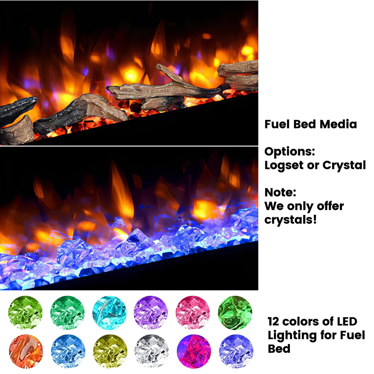 BOSSIN 72" Electric Fireplace Wall Mounted and Recessed with Remote Control, Low Noise, 750/1500W Ultra-Thin Wall Fireplace Heater and Timer Adjustable Flame Color and Brightness with Crystal BOSSIN