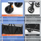 Collapsible Foldable Wagons, 440 lbs Weight Capacity Beach Wagon with Big All-Terrain Wheels, Heavy Duty Foldable Wagon,Utility Wagon Carts for Outdoor, Sports, Shopping, Camping, Black & Gray Raynesys