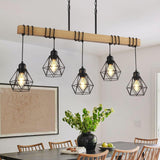 5-Light Kitchen Island Lighting,Modern Chandelier Over Table, Dining Room Light Fixture Hanging for Modern Farmhouse Linear Chandeliers Black Rustic Wood Ceiling Pendant Light Fixtures LmnLvn