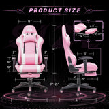 AA Products Gaming Chair Ergonomic High Back Computer Racing Chair Adjustable Office Chair with Footrest, Lumbar Support Swivel Chair - WhitePink AA Products Inc.
