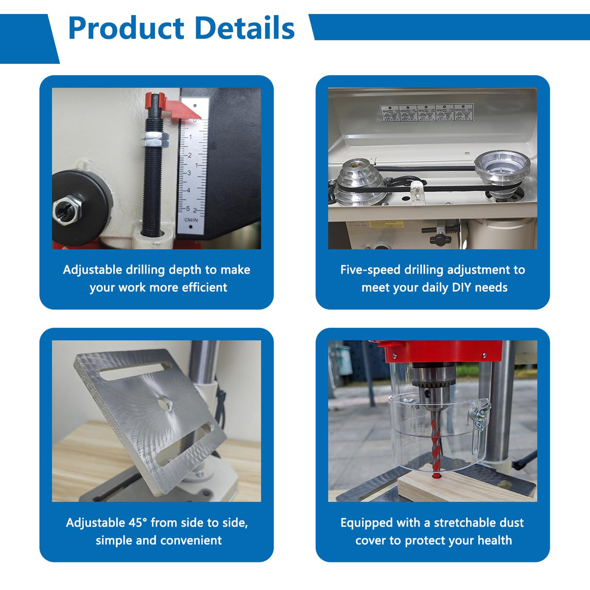 Drill Press, Benchtop Drill Press, High-Performance 8 Inch 5 Speed Benchtop Drill Press,0-45° Tiltling Tabletop Drilling,2.9 Amp for Wood, Metal, and Plastic (8 Inch) SINAIERHK