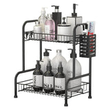 Bathroom Countertop Organizer With Toiletries Basket, 2 Tier Bathroom Counter Storage Rack with Adjustable Feetpad, No-Screw Caddy Stand for Vanity, Sturdy Metal Wire Black, Medium 12.8''L x 7.2''W USHARP
