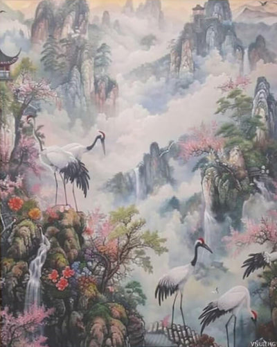 VNUIEHG China Paint by Numbers Kit for Adults, DIY Paint by Numbers Landscape, Acrylic Color by Numbers for Beginners, Oil Paintings Crafts for Home Wall Decor (40x50cm/16x20 Inch, Without Frame)