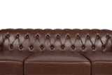RARZOE Modern 3 Seater PU Chesterfield Sofa, Upholstered Tufted Button Leather Chesterfield Couch, Classic Faux Leather Settee with Nailhead Trim Scroll Arms for Living Room Bedroom(Dark Brown) RARZOE